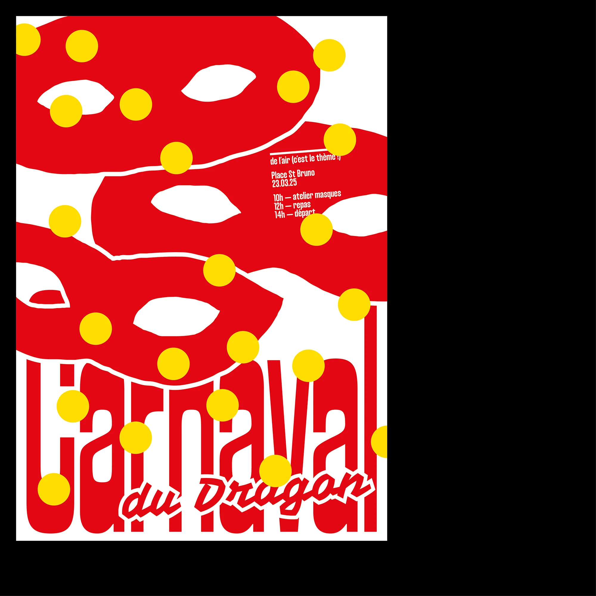 Affiche pour le Carnaval du Dragon à Grenoble sur fond noir