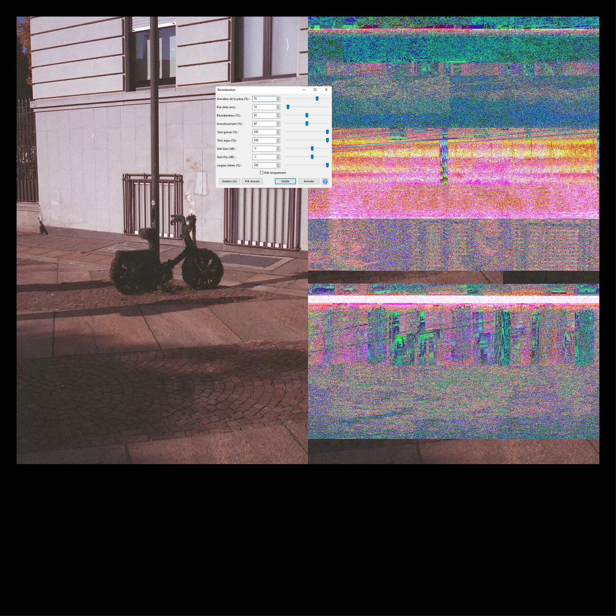 Montage illustrant le processus de création des effets de glitch