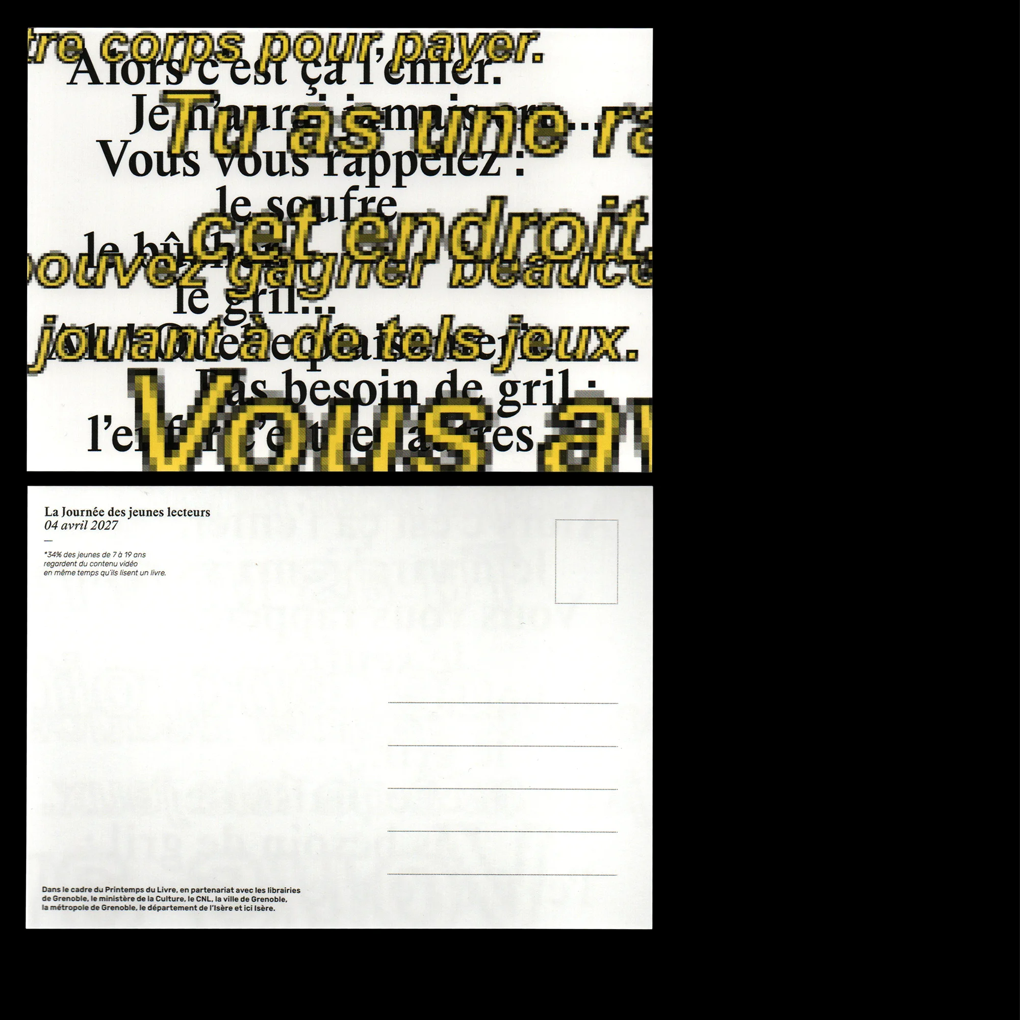Scan recto/verso d'une carte postale de La Journée des jeunes lecteurs